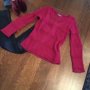 Exquisite Cranberry Wooden Ships Knit Sweater